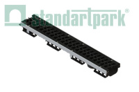 Лоток водоотводный PolyMax Drive DN100 h96 пластик. с решетк. щелевой чугунной ВЧ кл. Е (комплект)