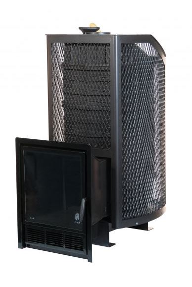 Печь для бани чугунная Сибирь Амур ПРО с закрытой каменкой панорамная дверка (сетка)