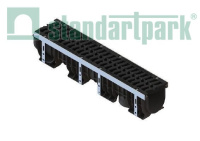 Лоток водоотводный пластиковый PolyMax Drive DN150 h216 с решеткой чугунной «шина» ВЧ кл.Е600 (к-т)