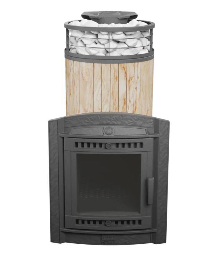 Печь для бани ПроМеталл Атмосфера XL в ламелях Окаменевшее дерево New