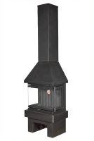 Печь-камин Прага три стекла New черный, черный шамот ЭкоКамин