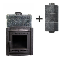 Печь для бани ПроМеталл Атмосфера L в камне Пироксенит + труба в облицовке Пироксенит (комплект)