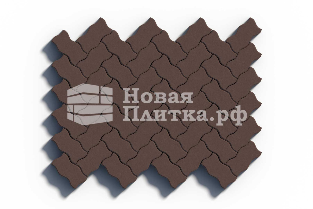 Тротуарная плитка Волна, 236х126х80 мм, стандарт Коричневый