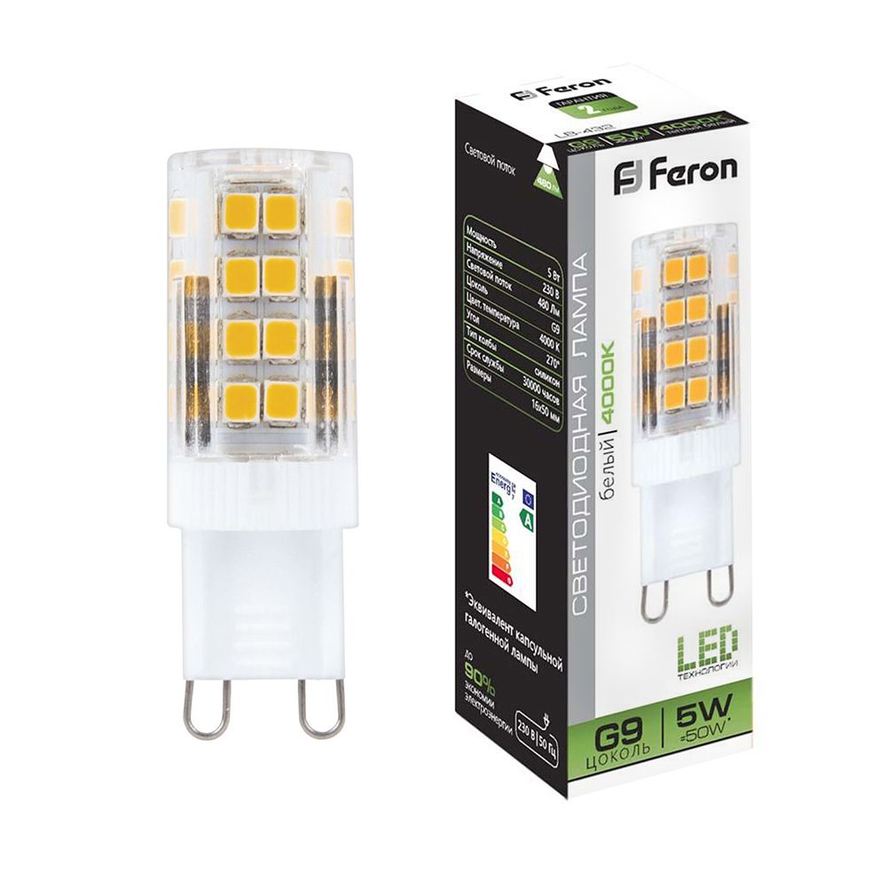 Светодиодная лампа Feron 5W 480Lm 4000K G9 25770