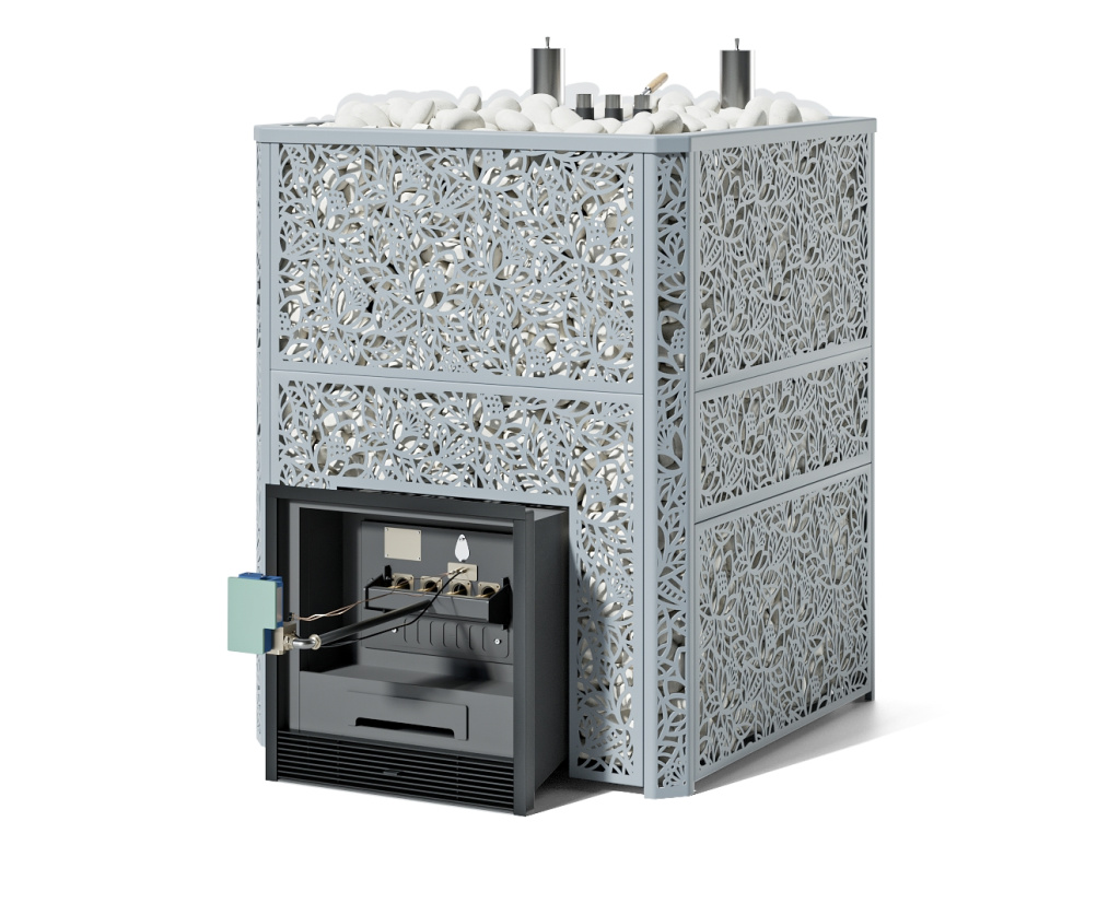 Печь для бани ИзиСтим Ялта 80К Хохлома Premium с ГГУ (2024) серый