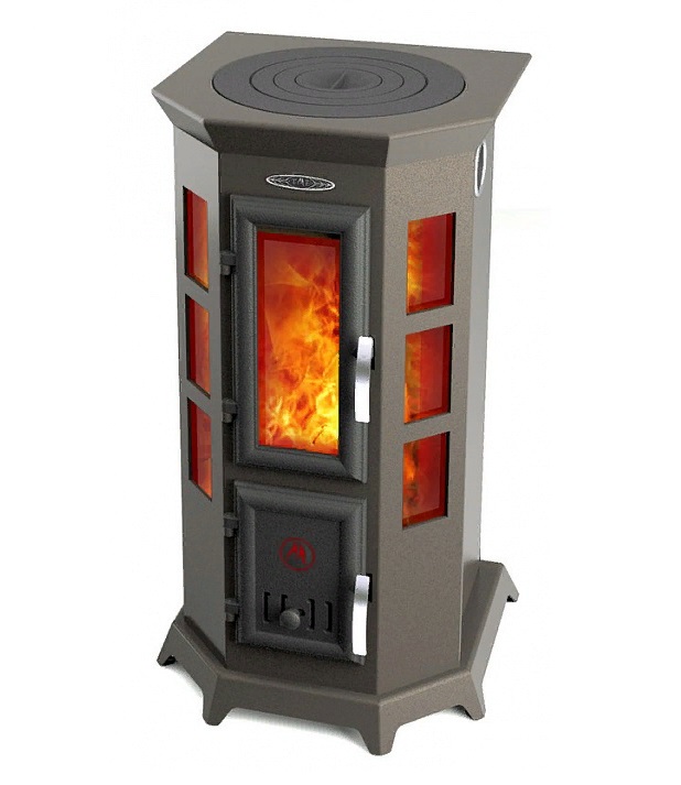 Печь-камин отопительно-варочный ТМФ Статика Секста черная бронза