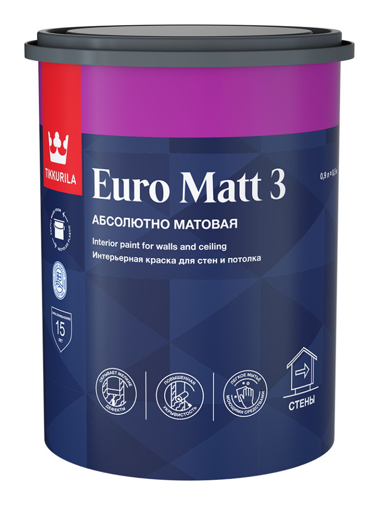 Краска интерьерная EURO MATT 3 A глубокоматовая 0,9л