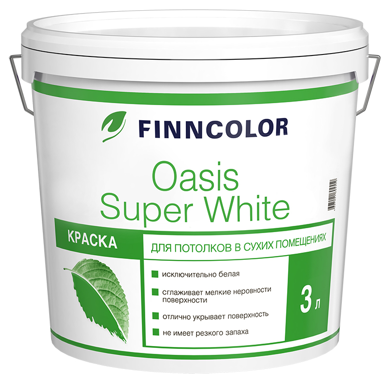 Краска OASIS SUPER WHITE белая глубокоматовая 3л (краска для потолков)