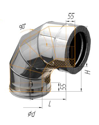 Колено Феррум утепленное угол 90° нержавеющее (430/0,8мм)/оцинкованное, ф250/350, по воде