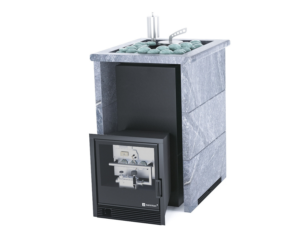 Печь для бани ИзиСтим Анапа Premium в трехстор.кожухе из талькохлорита откр.верх с САБК-40