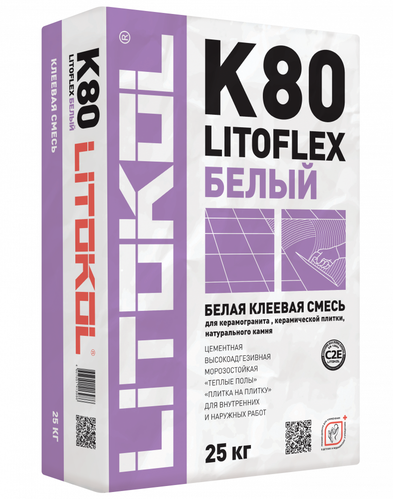 Клеевая смесь LitoFlex K80 белая, 25 кг