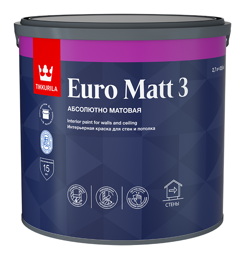 Краска интерьерная EURO MATT 3 C глубокоматовая 2,7л