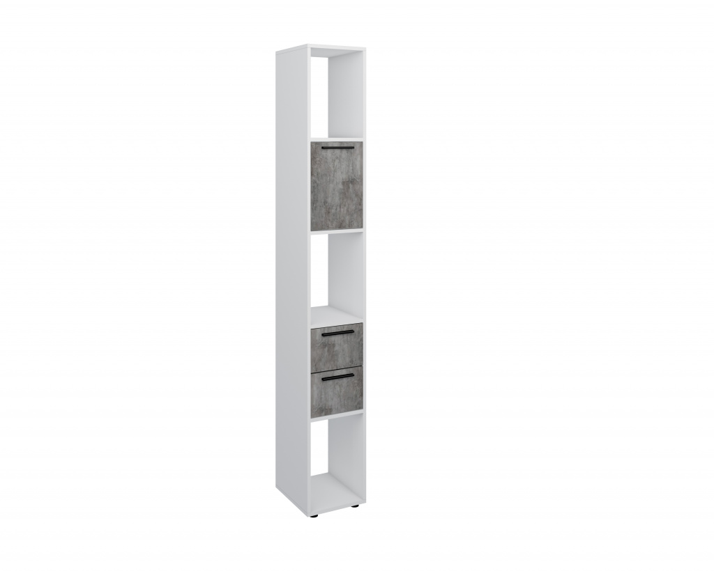 Стеллаж-пенал modul 300 с ящиками и дверцей , Белый (тиснение)/Камень серый