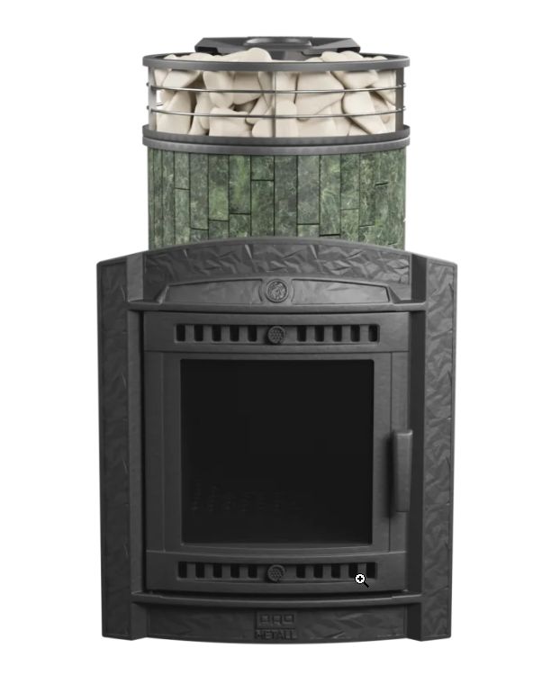 Печь для бани ПроМеталл Атмосфера L в ламелях Змеевик + сетка New