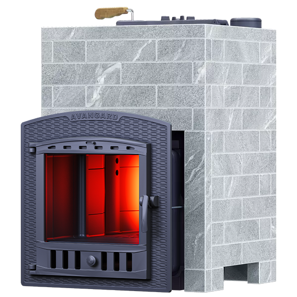 Печь для бани GFS Авангард 25П2 ЗК чугунная в облицовке Классика Талькохлорит кирпич 790/40