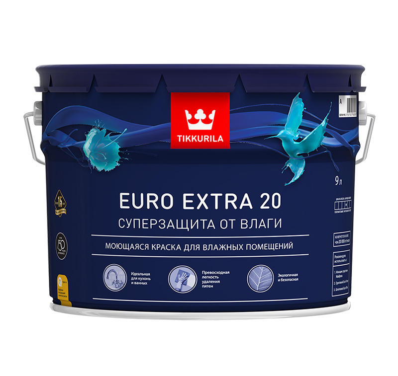 Краска для влажных помещений EURO EXTRA 20 C полуматовая 9л