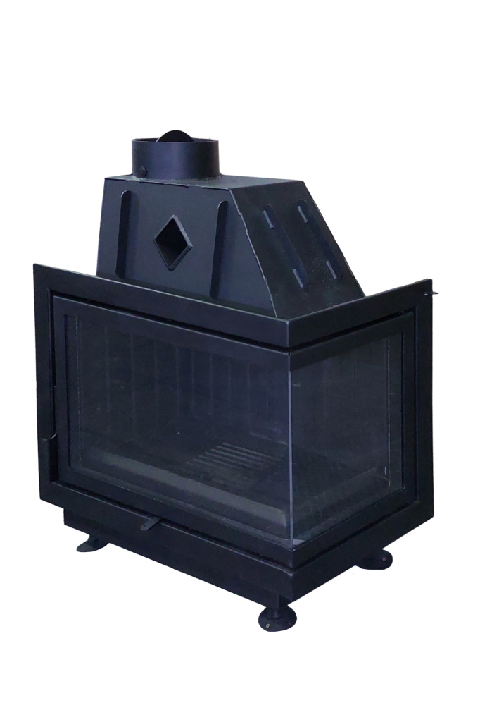 Топка каминная Альфа 700 R два стекла правая с черным шамотом, патрубок ф200, ЭкоКамин