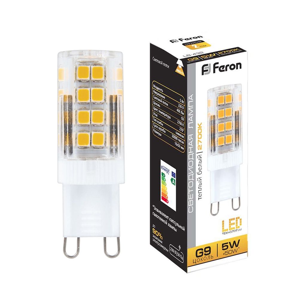 Светодиодная лампа Feron 5W 460Lm 2700K G9 25769