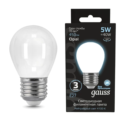 Светодиодная филаментная лампа Gauss Шар 5W 450Lm 4100K E27 105202205