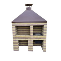 Барбекю из лего-кирпича №2 со стеной и общим зонтом: мангальная зона+печь под казан  (1,625м). ПЕЧЬ ПОД КАЗАН 3ММ В КОМПЛЕКТЕ!