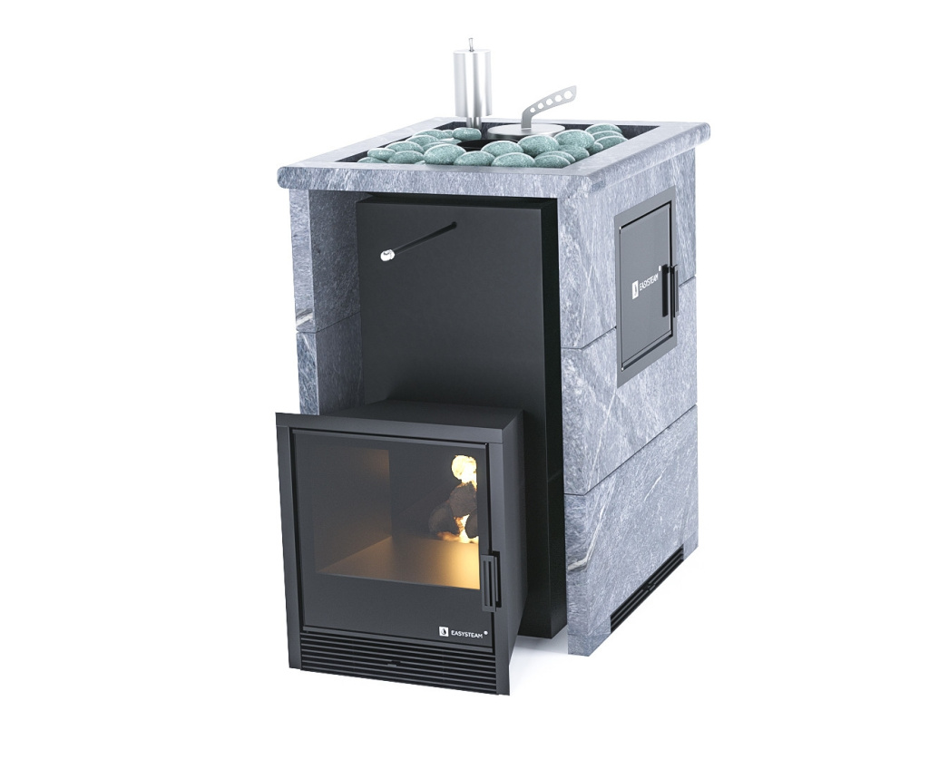 Печь для бани ИзиСтим Анапа М2 Premium в 3-х.стор. кожухе из талькохлорита откр.верх бок.вх.слева