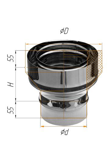 Переход Феррум на сэндвич нержавеющий, (430/0,8мм), ф200/280, по воде черный RAL9005
