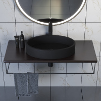 Комплект столешница для ванной Uperwood Tanos с накладной раковиной Rome и кронштейнами 100 см, бук темный