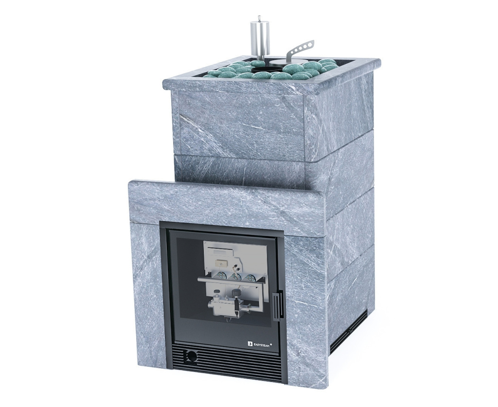 Печь для бани ИзиСтим Сочи Premium в четырехс. кожухе из талькохлорита откр.верх с САБК-40