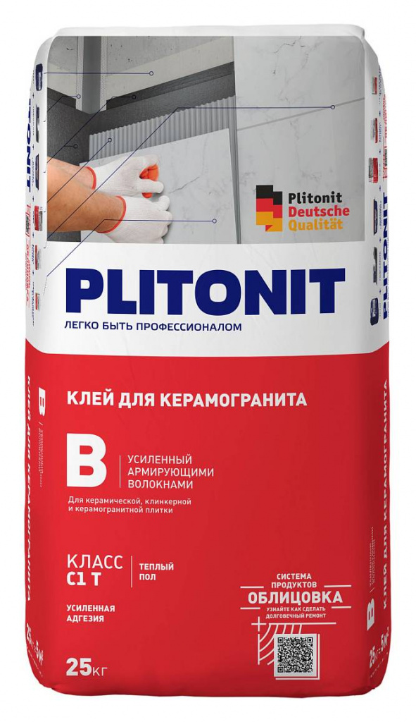 Клей Plitonit В, усиленный армирующими волокнами, 25 кг
