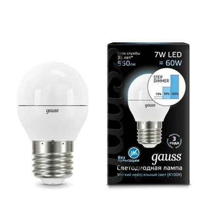 Светодиодная лампа Gauss Шар 7W 550Lm 4100K E27 105102207-S