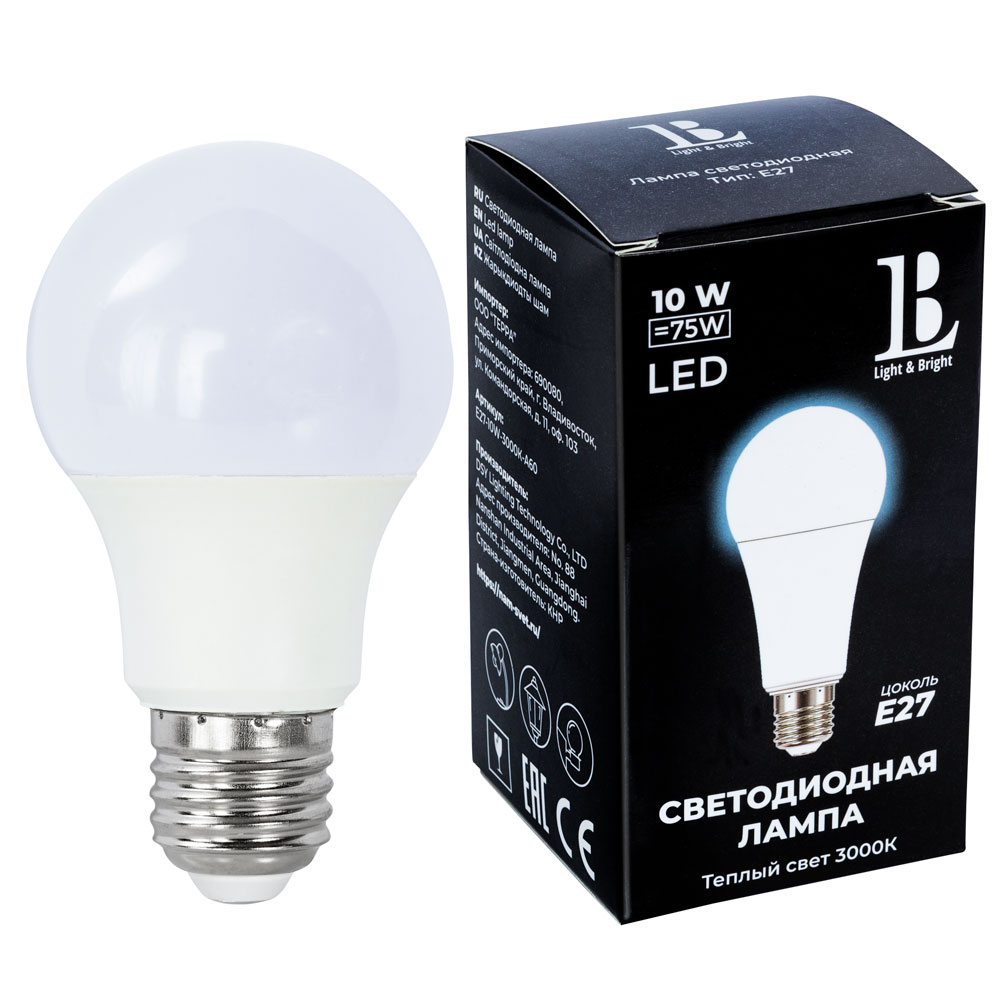 Светодиодная лампа L&B A60 10W 930Lm 3000K E27 E27-10W-3000K-A60