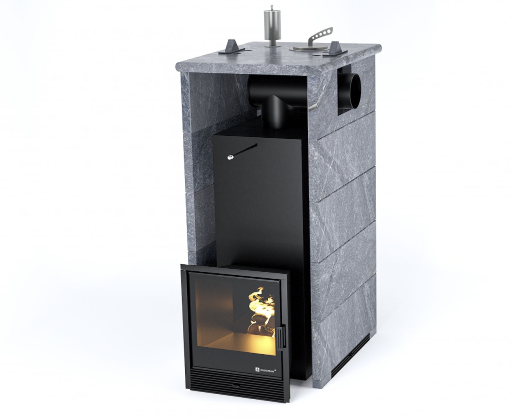 Печь для бани ИзиСтим Геленджик Premium в 3-х ст.кож. талькохл-т закрыт.верх подкл.справа AISI 321