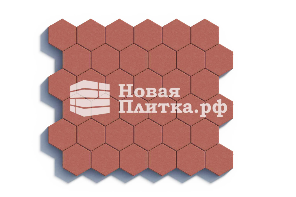 Тротуарная плитка Шестигранник, 218х190х70 мм, стандарт Красный  на б/ц