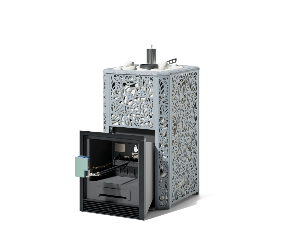 Печь для бани ИзиСтим Ялта 15 Premium Хохлома серый под ГГУ (2025)