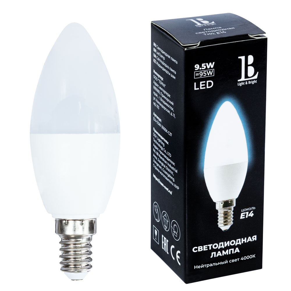 Светодиодная лампа L&B 9W 950Lm 4000K E14 E14-9,5W-4000К-C37