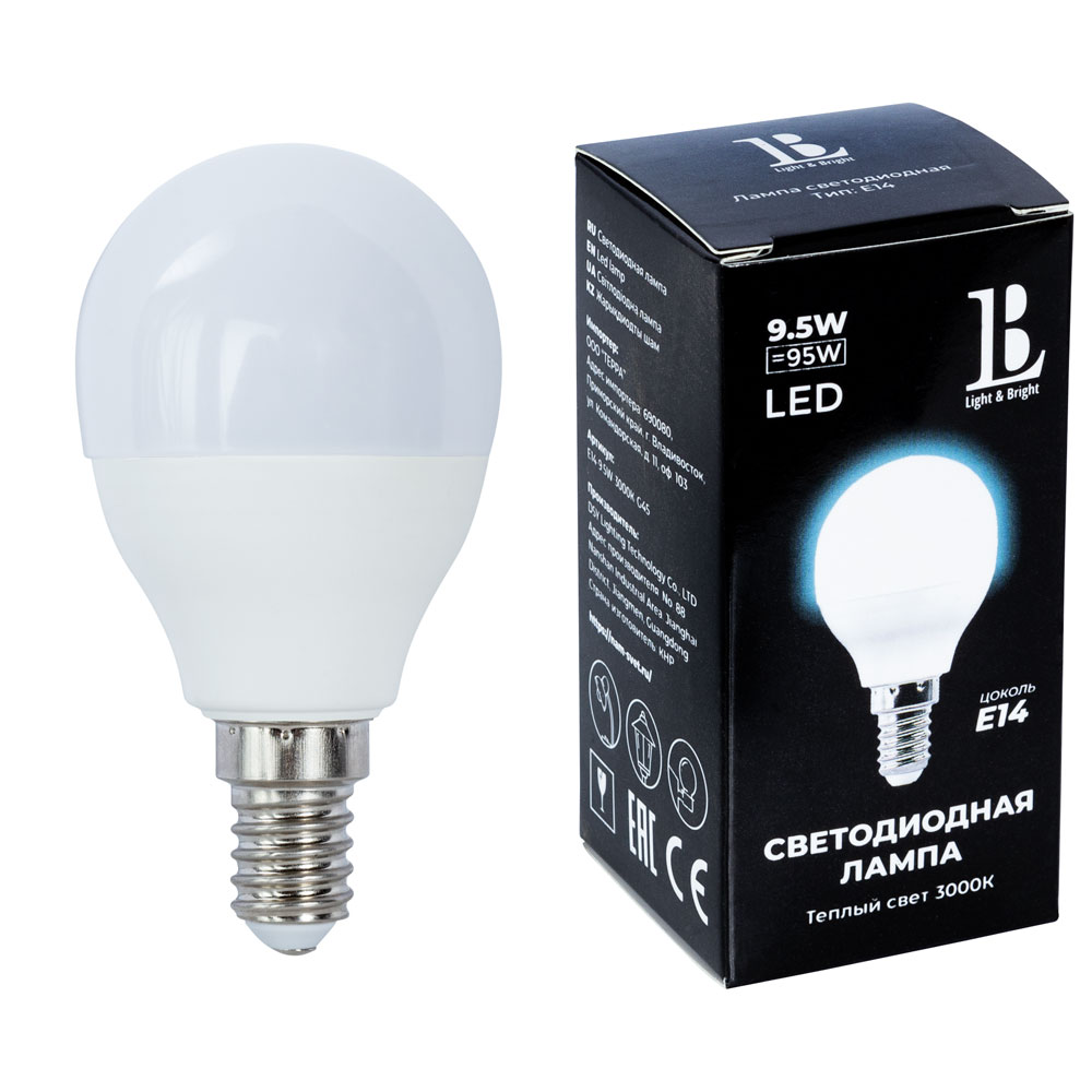 Светодиодная лампа L&B 9W 950Lm 3000K E14 E14-9,5W-3000К-G45