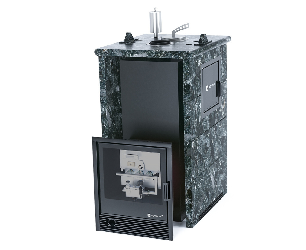 Печь для бани ИзиСтим Сочи М2 Premium 3-х стор.кож.пироксенит закр.верх вход с тыла с САБК-40