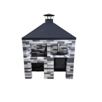 Барбекю из лего-кирпича №2-У со стеной и общим зонтом(1875*750мм/D300мм). (Печь под казан 5мм с задвижкой и трубой 500мм d110мм В КОМПЛЕКТЕ!)