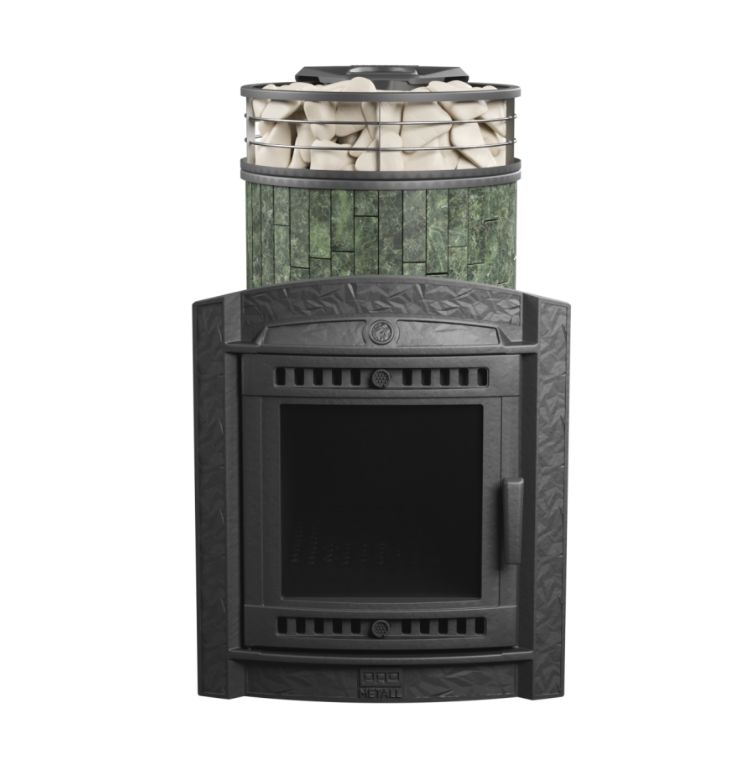 Печь для бани ПроМеталл Атмосфера L в ламелях Змеевик + сетка с тоннелем New