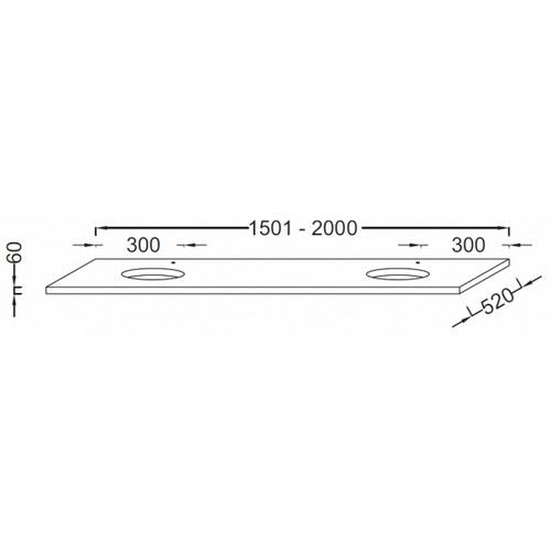 Столешница EB55-2000-N18  PARALLEL 2000 мм c 2 отверстиями для умывальников (белый) Jacob Delafon