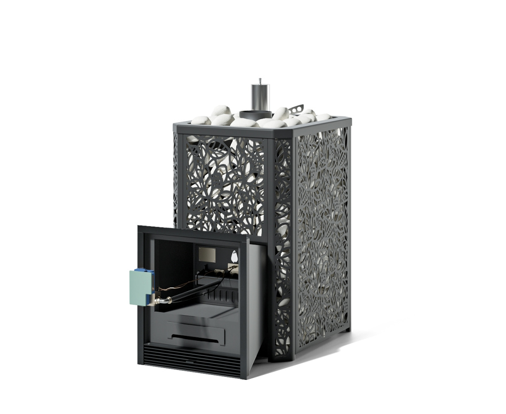 Печь для бани ИзиСтим Ялта 25 Хохлома Premium газовая с ГГУ-40 AISI 430 (2024) черная