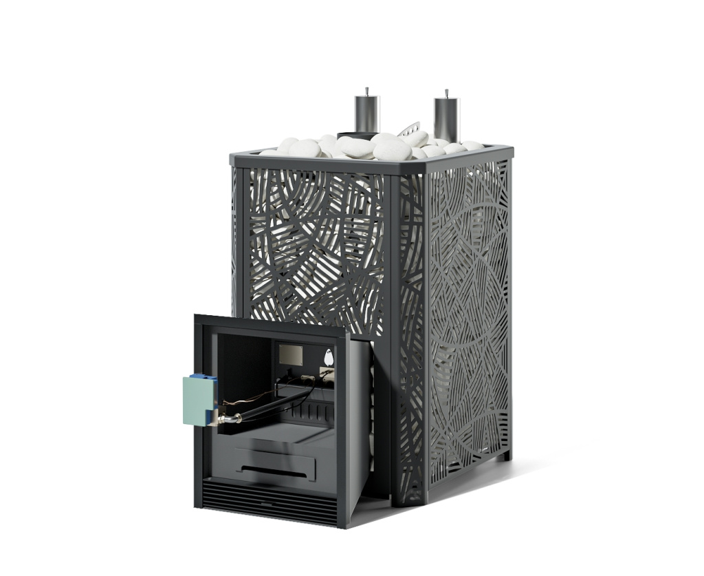 Печь для бани ИзиСтим Ялта 35 К Модерн (2024) с ГГУ-40 в черном кожухе