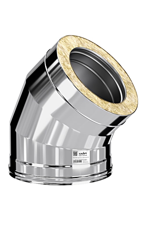 Колено Craft утепленное угол 135° нержавеющее (316/0,5/304/0,5мм), ф130/230, по воде
