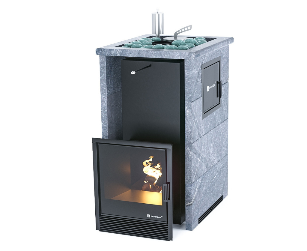 Печь для бани ИзиСтим Сочи М2 Premium в трехстор. кожухе из талькохлор.откр.верх (вх.слева) с футер.