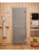 Дверь "Эталон" (сатин) 190х70, 10 мм, 3 петли, коробка ольха, Банный Эксперт