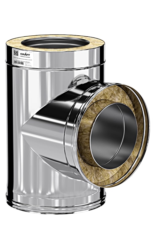 Тройник Craft 90° утепленный нержавеющий (316/0,8/304/0,5) ф120/220 по воде Cerablanket