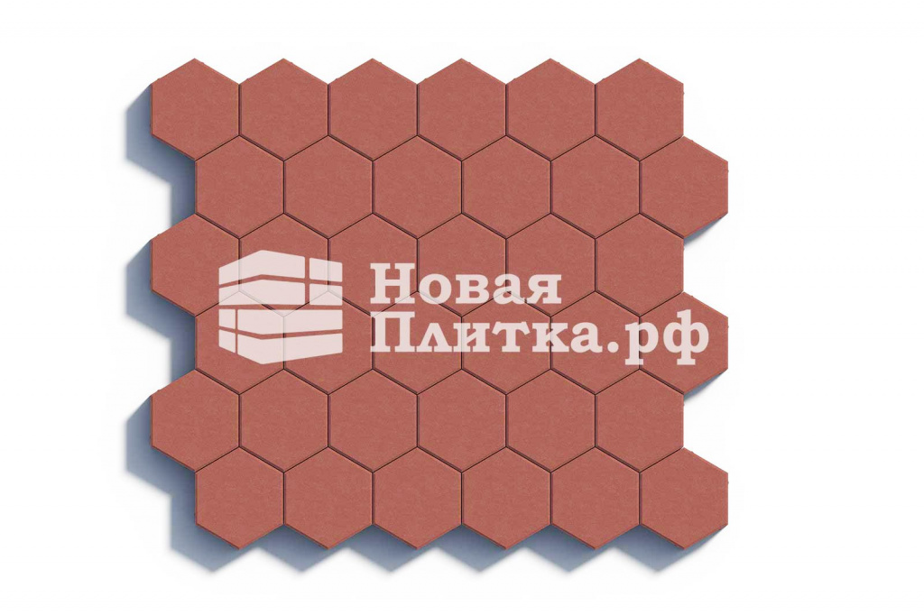 Тротуарная плитка Шестигранник, 218х190х70 мм, стандарт Красный  на б/ц