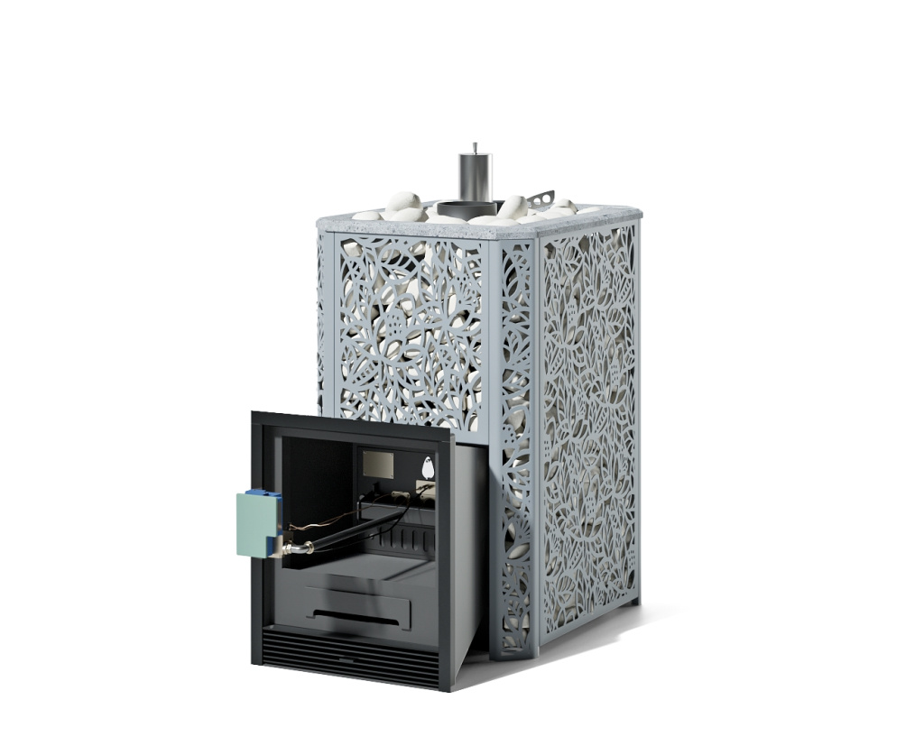 Печь для бани ИзиСтим Ялта 25 Хохлома Premium газовая с ГГУ-40 пьезо AISI 430 (2025) серая