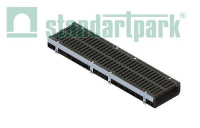 Лоток водоотводный пластиковый PolyMax Drive DN200 h97 с решеткой чугунной «шина» ВЧ кл. Е600 (к-т)