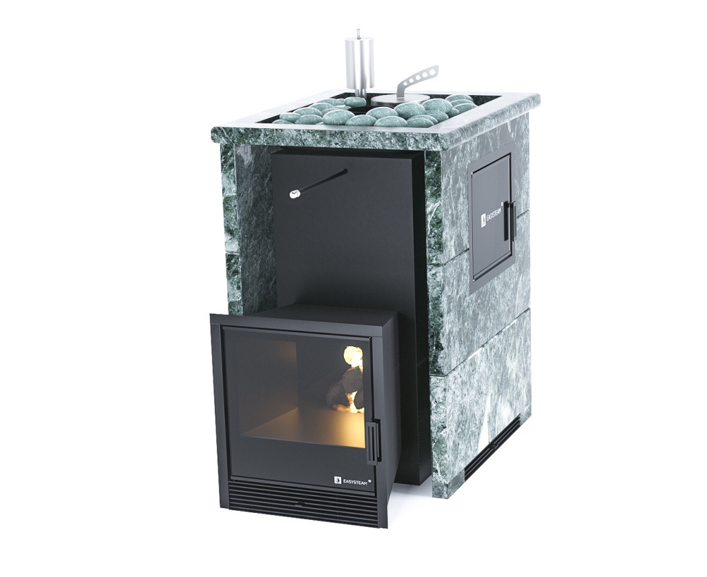 Печь для бани ИзиСтим Анапа М2 Premium в 3-х ст.кожухе из змеевика открыт.верх вход с тыла, футеров.